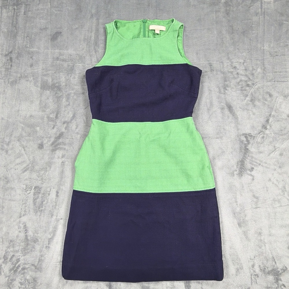 Banana Republic Dress Womens Size 0 Green Navy Colorblock Sleeveless Sheath